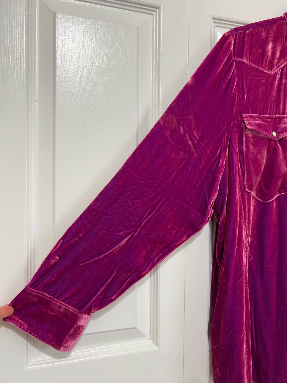 Sundance Rayon/Silk Velvet Button Up Shirt Long Sleeve Fuchsia Pink Size XXL - Picture 6 of 16